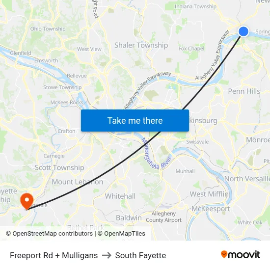 Freeport Rd + Mulligans to South Fayette map