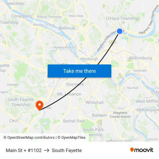 Main St + #1102 to South Fayette map