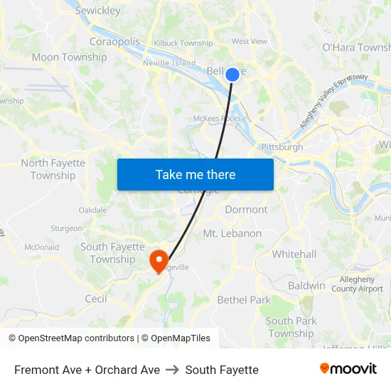 Fremont Ave + Orchard Ave to South Fayette map