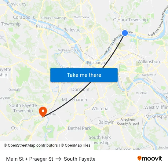 Main St + Praeger St to South Fayette map