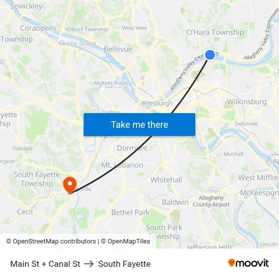 Main St + Canal St to South Fayette map