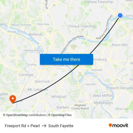 Freeport Rd + Pearl to South Fayette map