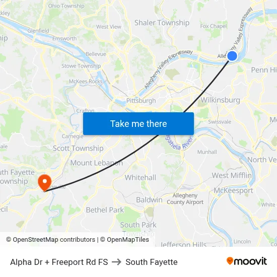 Alpha Dr + Freeport Rd FS to South Fayette map