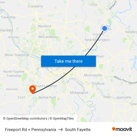 Freeport Rd + Pennsylvania to South Fayette map