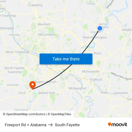 Freeport Rd + Alabama to South Fayette map