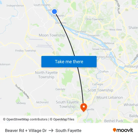 Beaver Rd + Village Dr to South Fayette map