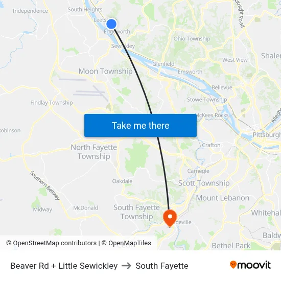 Beaver Rd + Little Sewickley to South Fayette map