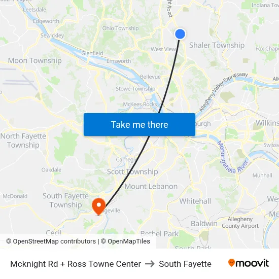 Mcknight Rd + Ross Towne Center to South Fayette map
