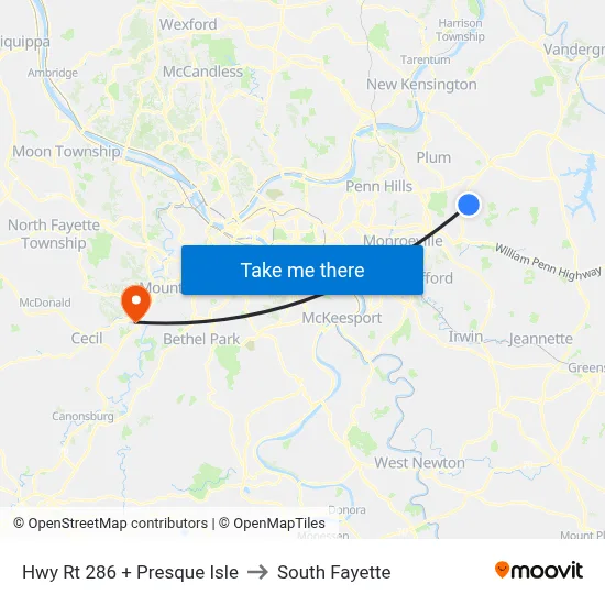 Hwy Rt 286 + Presque Isle to South Fayette map