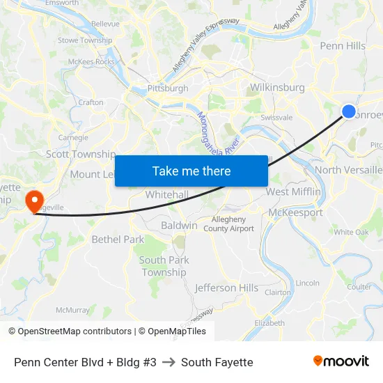 Penn Center Blvd + Bldg #3 to South Fayette map