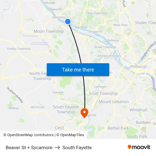 Beaver St + Sycamore to South Fayette map