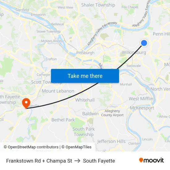 Frankstown Rd + Champa St to South Fayette map