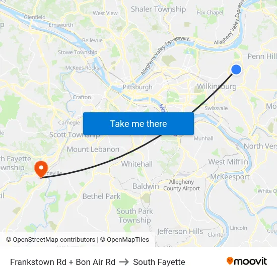 Frankstown Rd + Bon Air Rd to South Fayette map