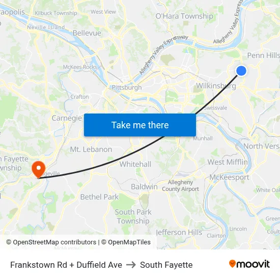 Frankstown Rd + Duffield Ave to South Fayette map