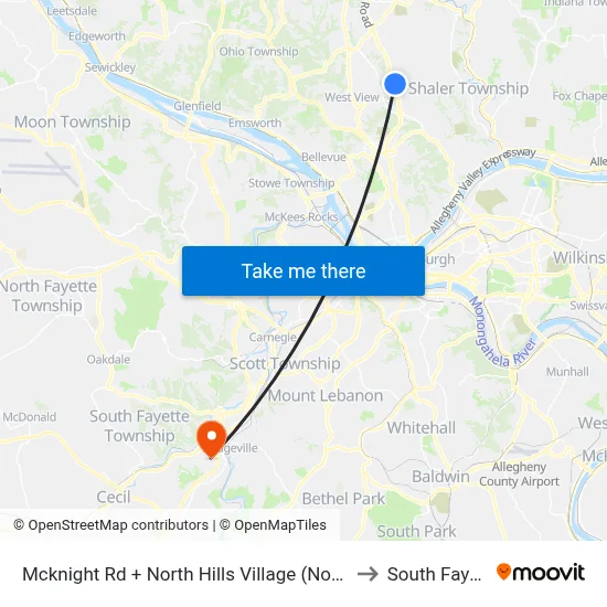 Mcknight Rd + North Hills Village (North Ent) to South Fayette map