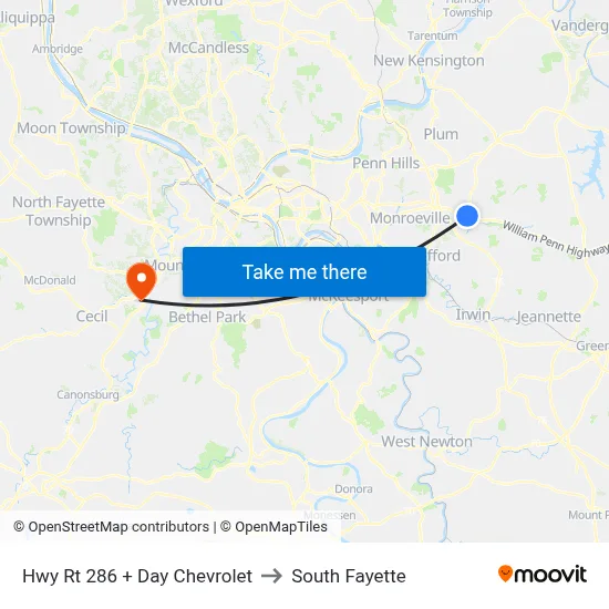 Hwy Rt 286 + Day Chevrolet to South Fayette map