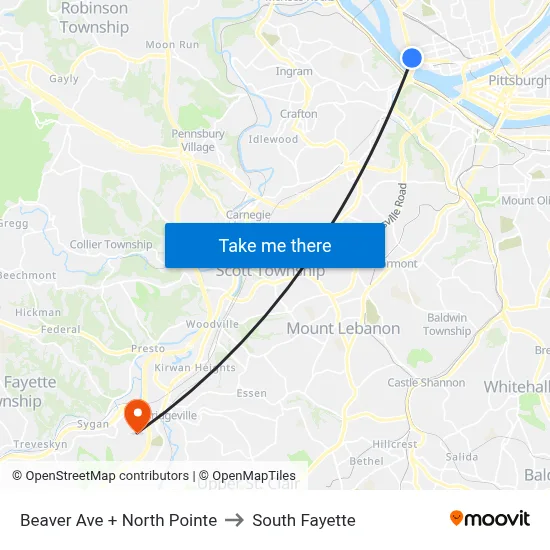 Beaver Ave + North Pointe to South Fayette map