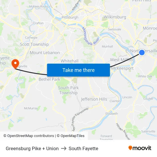 Greensburg Pike + Union to South Fayette map