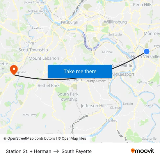 Station St. + Herman to South Fayette map