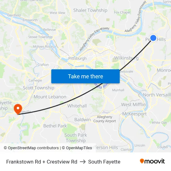 Frankstown Rd + Crestview Rd to South Fayette map