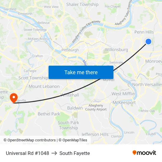 Universal Rd #1048 to South Fayette map