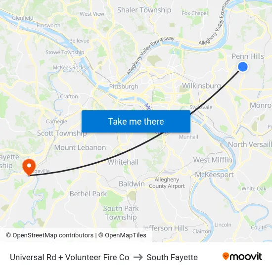 Universal Rd + Volunteer Fire Co to South Fayette map