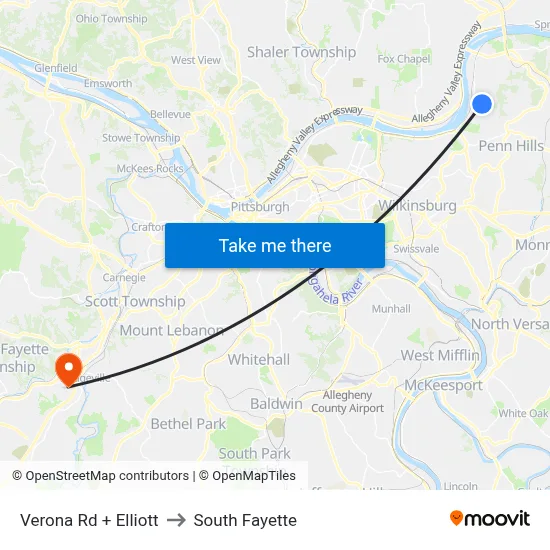 Verona Rd + Elliott to South Fayette map