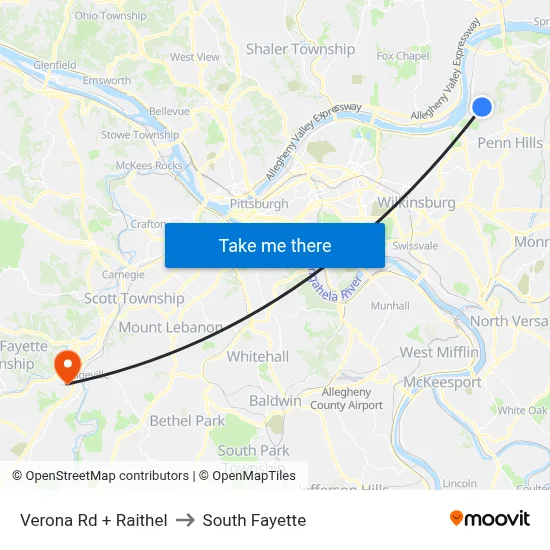 Verona Rd + Raithel to South Fayette map