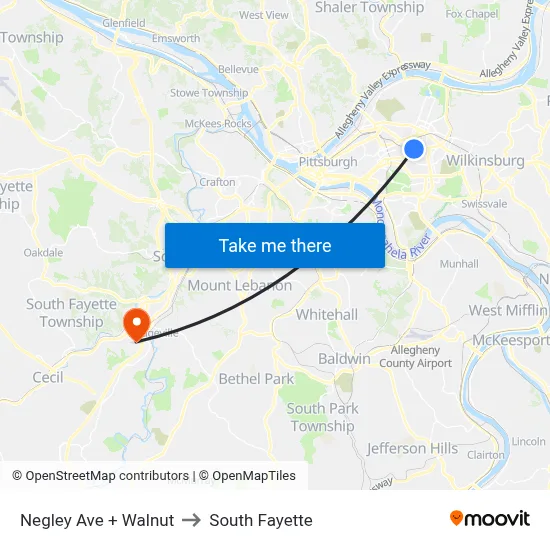 Negley Ave + Walnut to South Fayette map