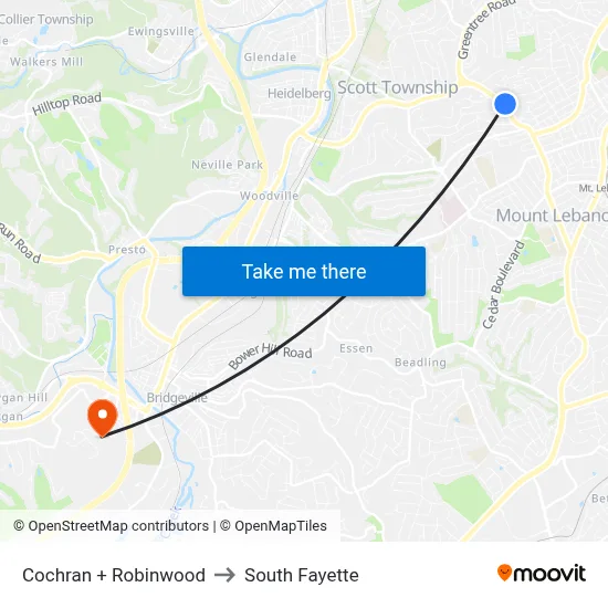 Cochran + Robinwood to South Fayette map