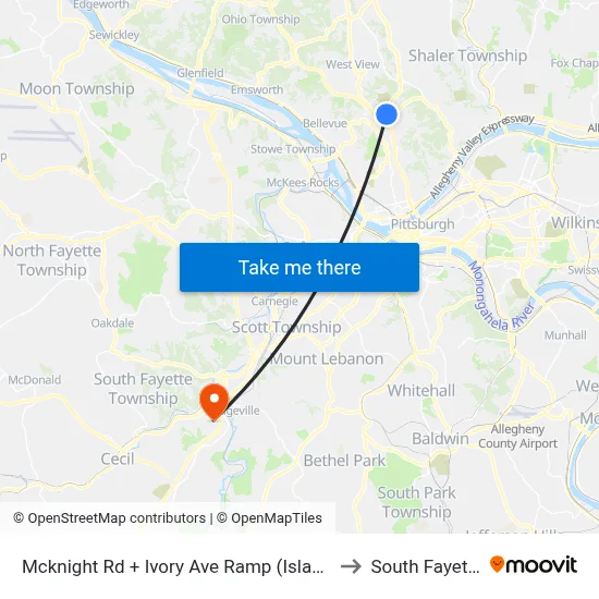 Mcknight Rd + Ivory Ave Ramp (Island) to South Fayette map