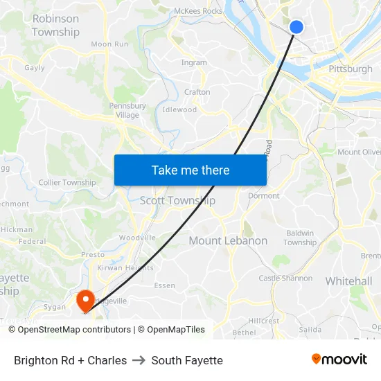 Brighton Rd + Charles to South Fayette map