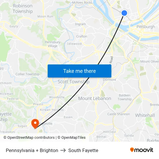 Pennsylvania + Brighton to South Fayette map