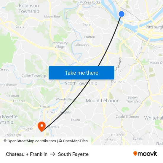 Chateau + Franklin to South Fayette map