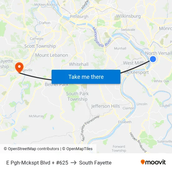 E Pgh-Mckspt Blvd + #625 to South Fayette map