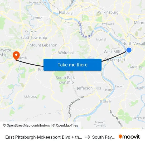 East Pittsburgh-Mckeesport Blvd + the Lane to South Fayette map