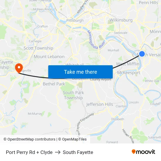 Port Perry Rd + Clyde to South Fayette map
