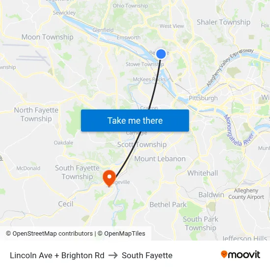 Lincoln Ave + Brighton Rd to South Fayette map