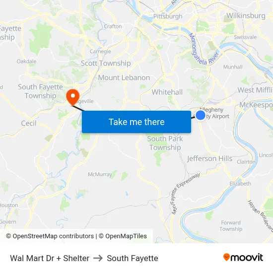 Wal Mart Dr + Shelter to South Fayette map
