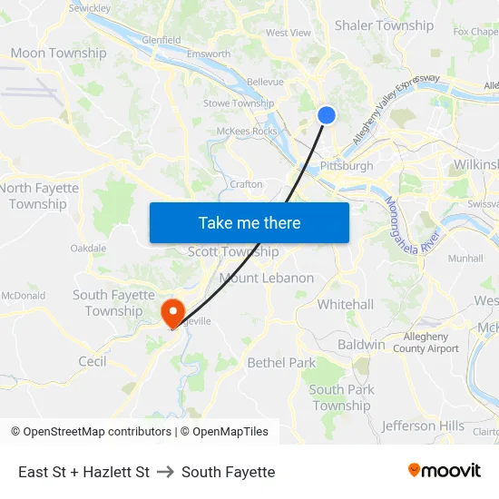 East St + Hazlett St to South Fayette map