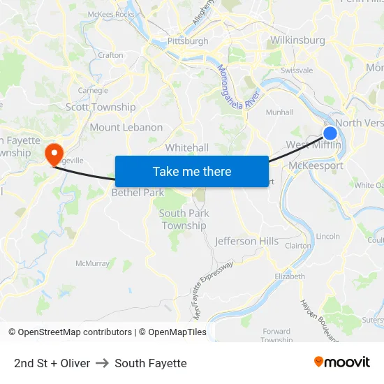 2nd St + Oliver to South Fayette map