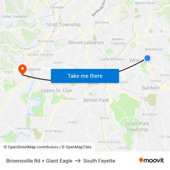 Brownsville Rd + Giant Eagle to South Fayette map