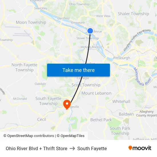 Ohio River Blvd + Thrift Store to South Fayette map