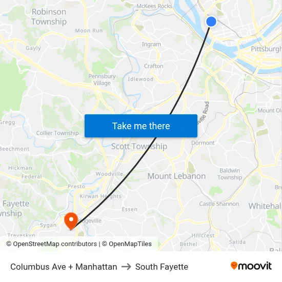 Columbus Ave + Manhattan to South Fayette map