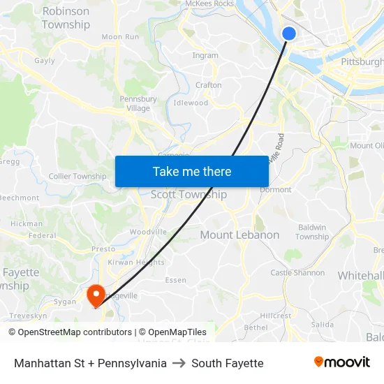 Manhattan St + Pennsylvania to South Fayette map