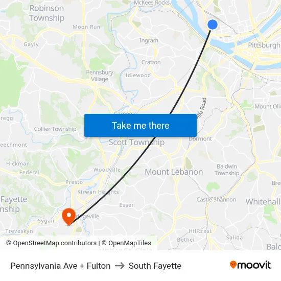 Pennsylvania Ave + Fulton to South Fayette map