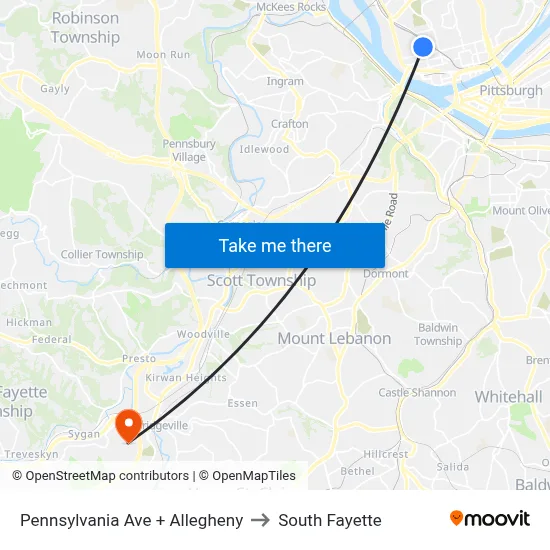 Pennsylvania Ave + Allegheny to South Fayette map