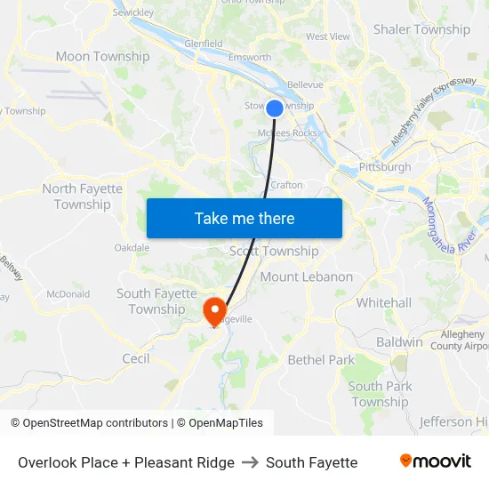 Overlook Place + Pleasant Ridge to South Fayette map