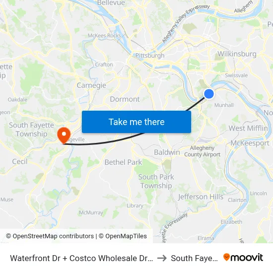 Waterfront Dr + Costco Wholesale Drvwy to South Fayette map