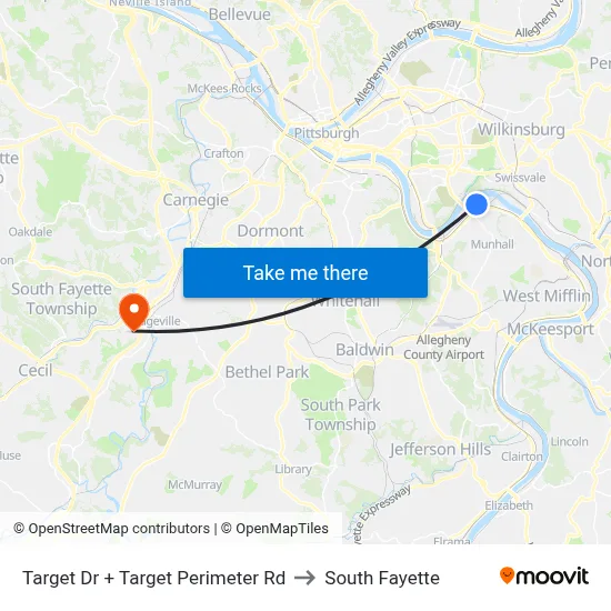 Target Dr + Target Perimeter Rd to South Fayette map